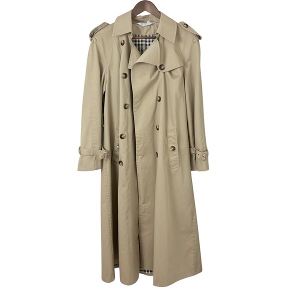 Montgomery Ward Jackets & Blazers - Vintage Classic Beige Double Breasted Trench Coat Plaid Lining Womens L/XL  Prep